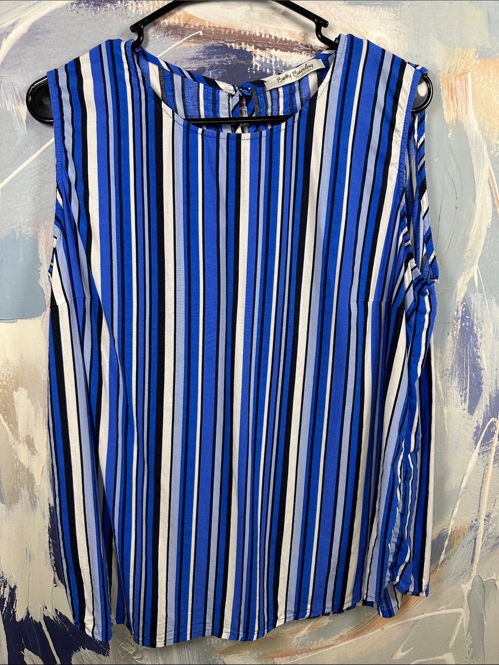 Betty Barclay Collection XL 16 Blue Striped Long Sleeve Blouse Tunic